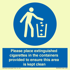 Please place extinguished cigarettes in the containers provided to ensure this area is kept clean